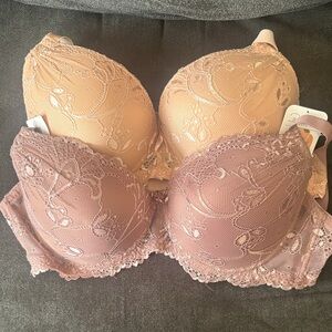 Rene Rofe Lace Underwire Bra - Cream and Mauve